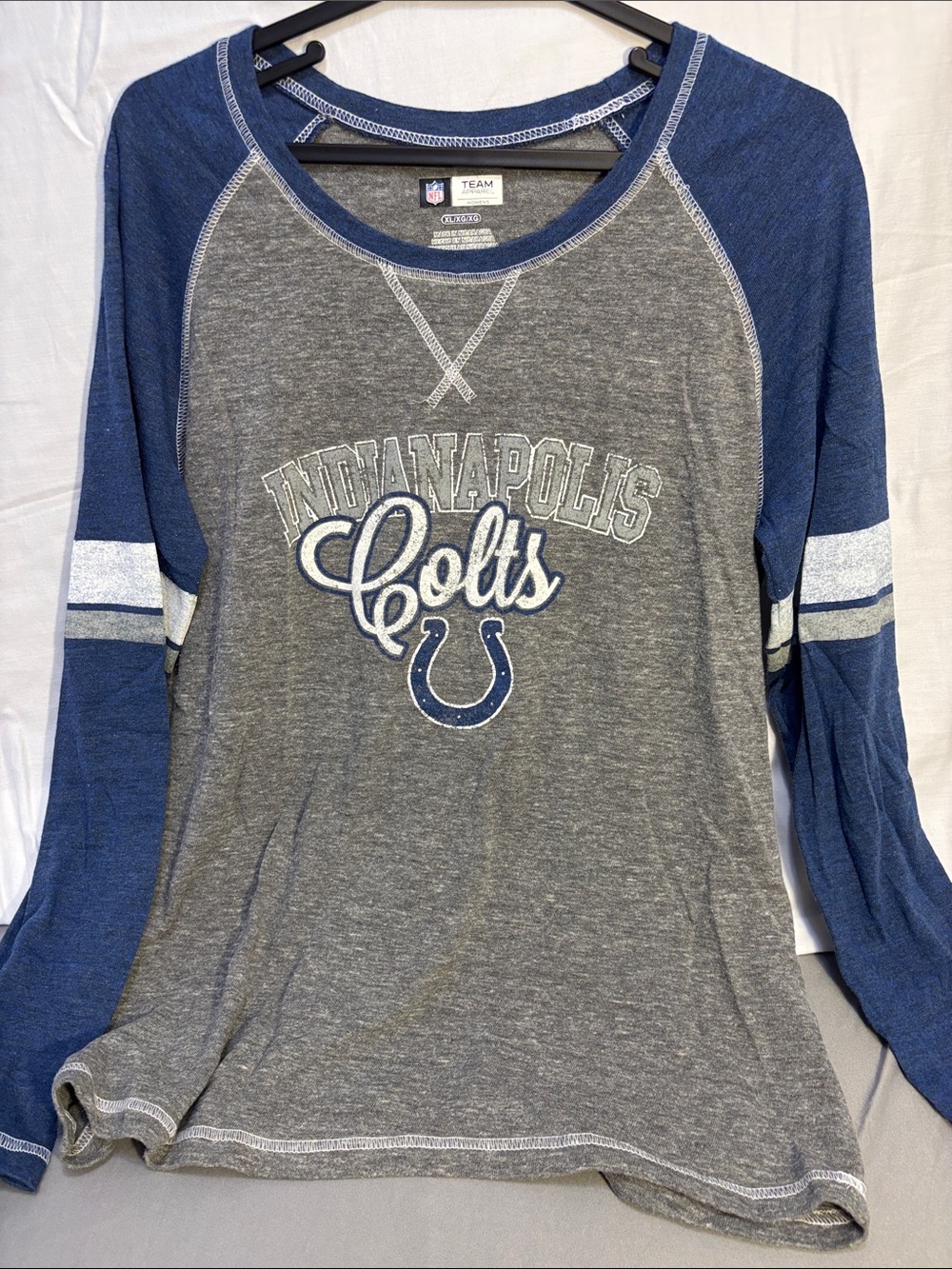 NFL Team Women's Indianapolis Colts Long Sleeve Raglan Top - Gray/Blue